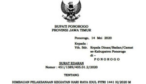 Edaran Bupati Ponorogo Soal Pelaksanaan Kegiatan Idul Fitri 1441 H 2020 M