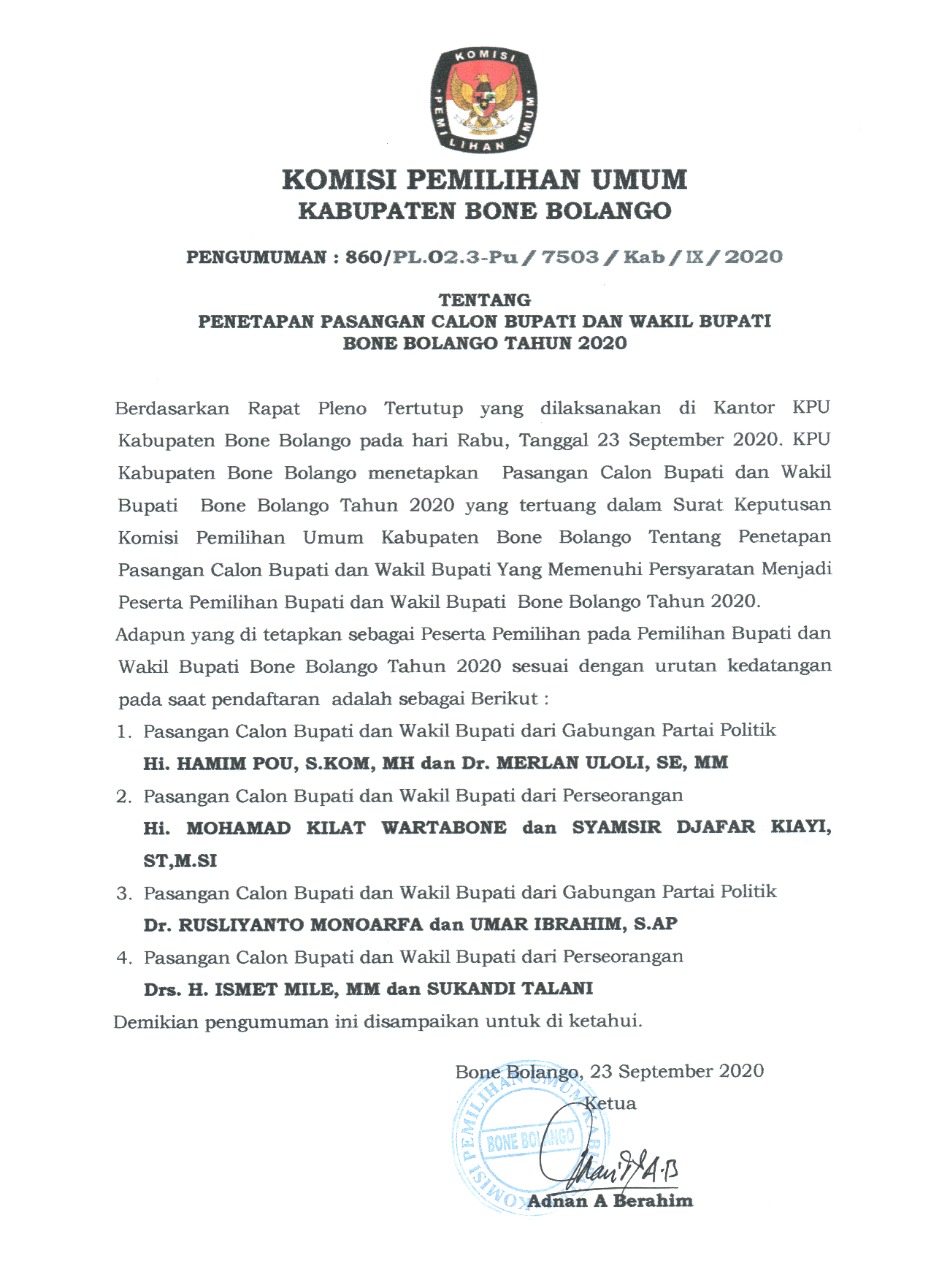Pengumuman KPU Bone Bolango
