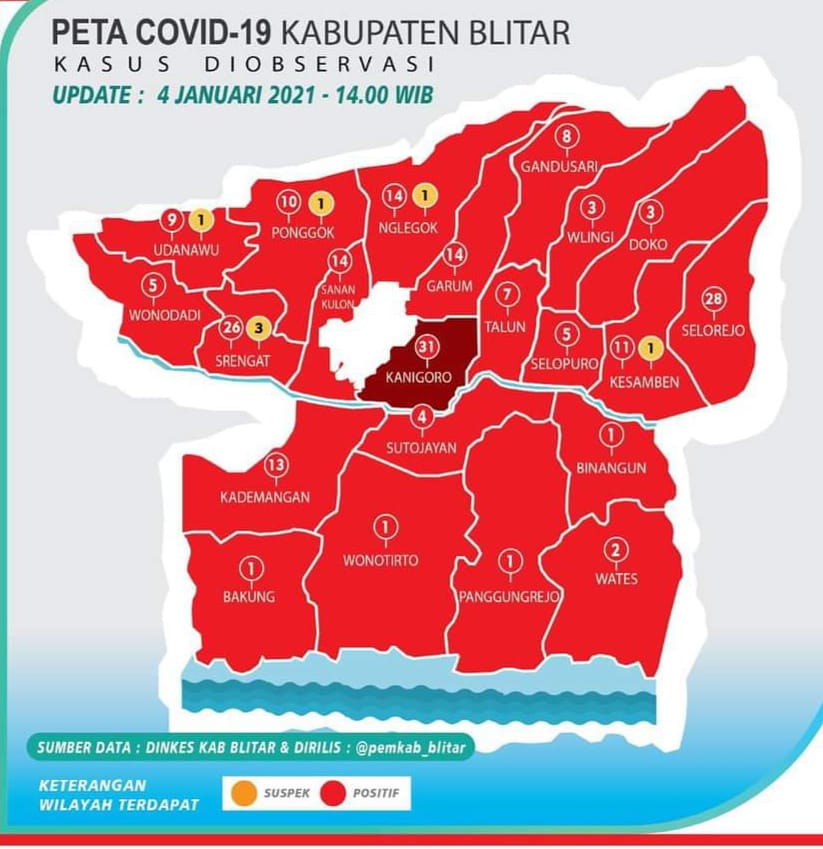 Peta Kasus Covid-19 di Kabupaten Blitar