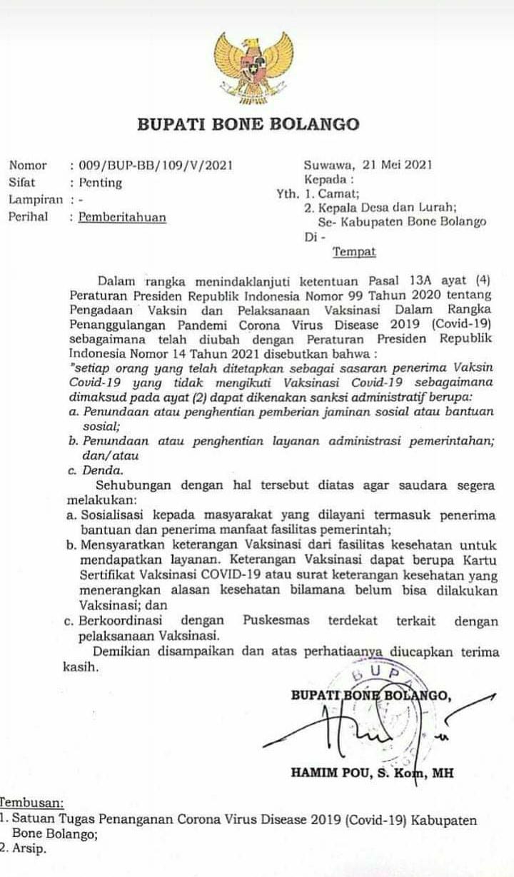Warga Bonebol Tak Mua Divaksin, Siap-siap Terima Sanksi
