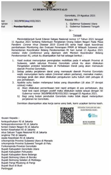Ingat! Keluar Masuk Gorontalo Harus Punya Kartu Vaksin