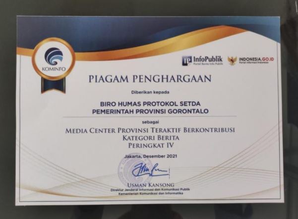 Media Center Provinsi Gorontalo kembali Torehkan Prestasi Nasional