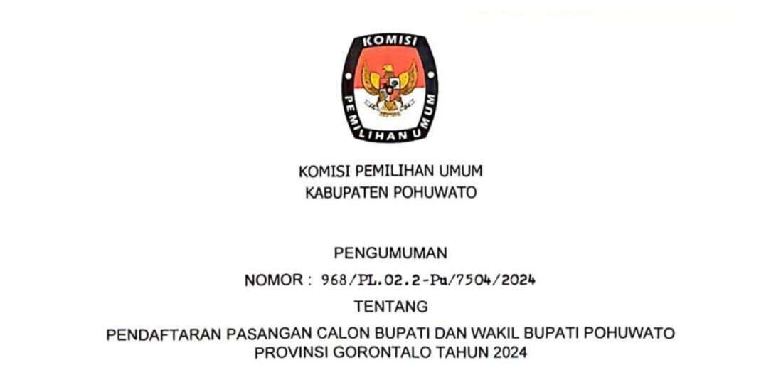 KPU Pohuwato Umumkan Pendaftaran Pasangan Calon Kepala Daerah Tahun 2024
