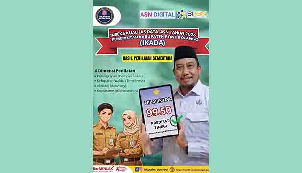 Bone Bolango Raih Predikat Tinggi Indeks Kualitas Data ASN