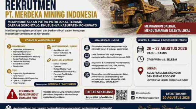 Disnaker ESDM Gorontalo Kawal Rekrutmen PT Merdeka Mining, Prioritaskan Talenta Lokal